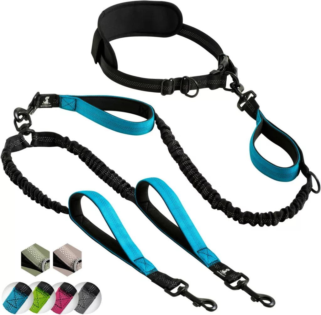 SparklyPets Hands Free Double Dog Leash – Dual Dog Leash for Medium and Large Dogs – Dog Leash for 2 Dogs with Padded Handles, Reflective Stitches, No Pull