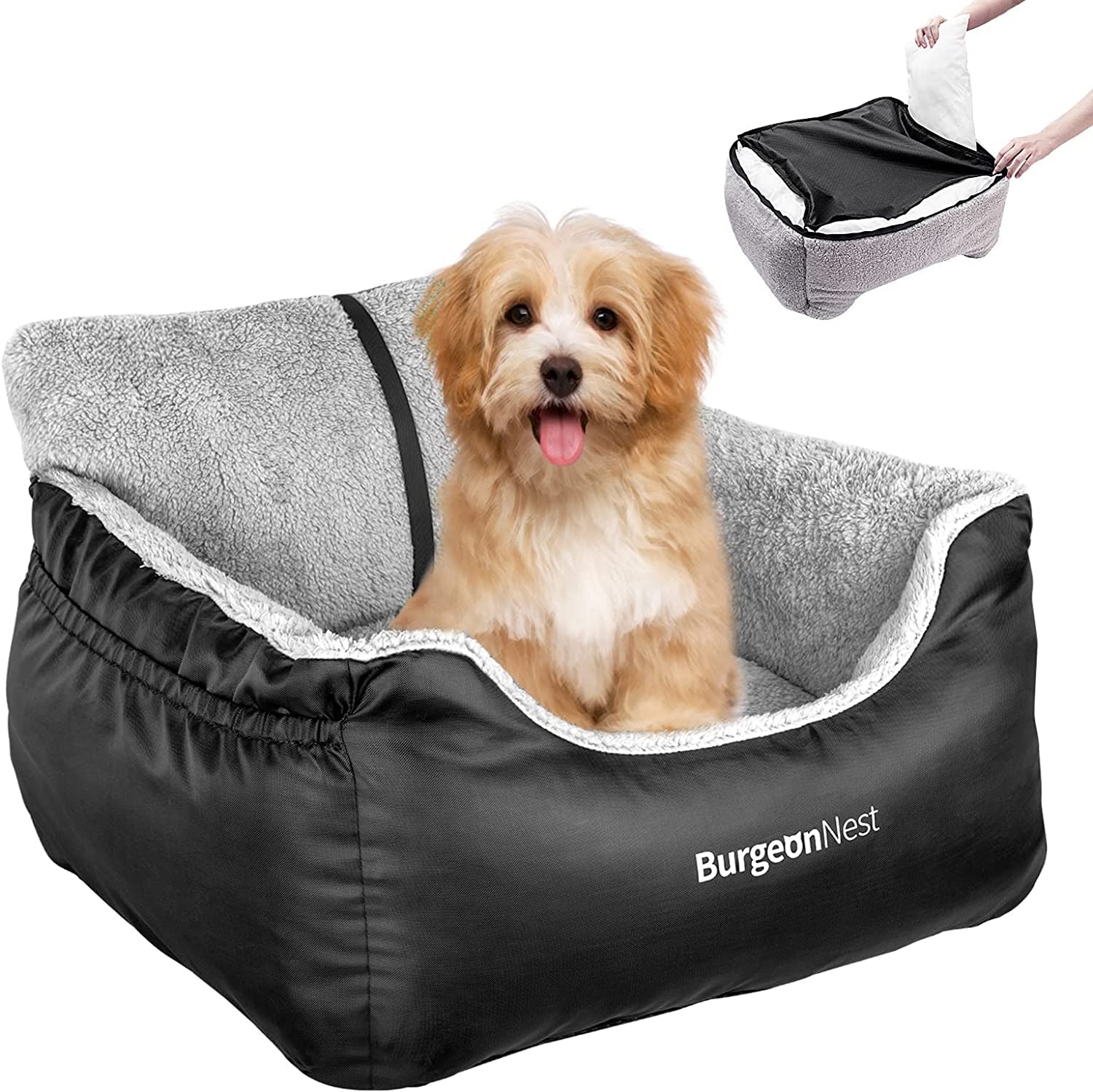 BurgeonNest Dog Car Seat for Small Dogs, Fully Detachable and Washable Dog Carseats Small Under 25, Soft Dog Booster Seats with Storage Pockets 